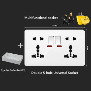 LSG Outlet socket for wall With switch White PC large panel 13A 250V Multifunctional Standard Electrical Outlet 86/146 Type 5 Holes USB socket adapter 2.1A with junction box set