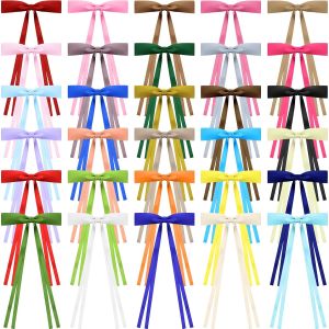 Mimorou 30 Pcs Hair Bows for Girls Women Satin Ribbon Silk Hair Bow Clips Bulk with Long Tail for Women Girls Ponytail Holder Accessories 30 Colors