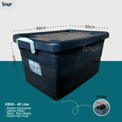 Box Container Penyimpanan CB 45 Liter Murah Serbaguna EZY Kotak Kontainer Plastik Transfaran BPA FREE dan kb 50 Akako Box Hitam