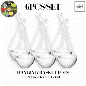 (6PCS/SET) 8-9" Inches Basket Hanging Indoor Outdoor Garden Flower Pot with Metal/Plastic Hook