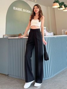 G018 | กางเกงขากระบอกใหญ่ เอวสูง ซิปซ่อนด้านหลัง มีกระเป๋า สำรับสาวก้นใหญ่-ต้นขาใหญ่ ตัดเย็บจากผ้าโควี่ ใส่สะบาย