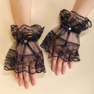 SEASON Sweet Korean Mesh Bow Lolita Sleeves Wrist Dress up Bridal Wedding Gloves Lace Hand Sleeves Lolita Gloves Women Gloves Hand Wrist Cuffs