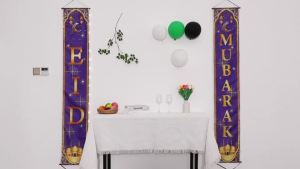 Eid Mubarak Photography Background Banner with Moon Stars Muslim Ornament Background Banner for Indoor Outdoor