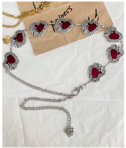 BGS-634 Belt Rantai Wanita Motif Bunga & Hati Merah Aksesoris Pinggang Elegant