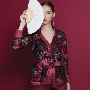 CL CHERILON เชอรีล่อน เสื้อคลุมลูกไม้ เสื้อคลุม ลูกไม้ แขนยาว สีแดง-ดำ สวย เสน่ห์ที่ไม่เหมือนใคร NIC-FHCOP7 + NIC-FHCOP8