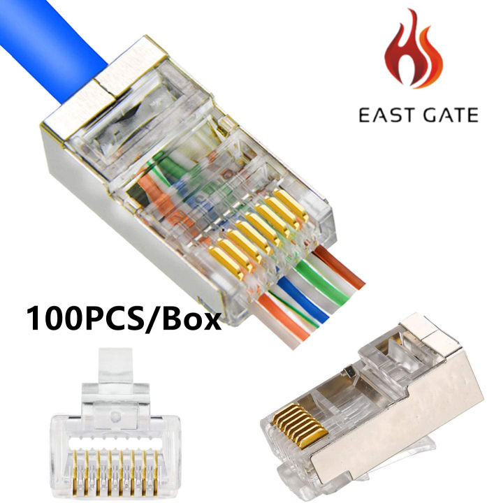 EAST GATE Rj45 Connector Pass Through Mini Plug Cat6 Cat5 Metal 8 Pin ...