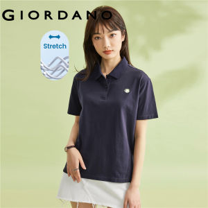 GIORDANO Women Polo Shirts Small Embroidery Stretchy Lycra Polo Shirts Short Sleeve Summer Fashion Casual Polo Shirts 05314398