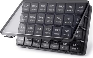 28 Day Pill Box Monthly Pill Organizer One Month Pill Case Large Compartments Medicine Organizer