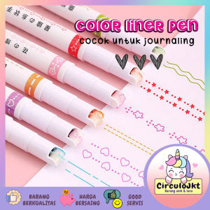 6Pcs Pen Garis Motif Warna warni Color Pen Liner Jurnal sketch marker highliter art painting