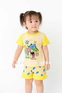 (9-17kg+Ảnh thật) Bộ cộc tay bé gái in hình phối bèo siêu cưng thun lạnh mềm mịn mát