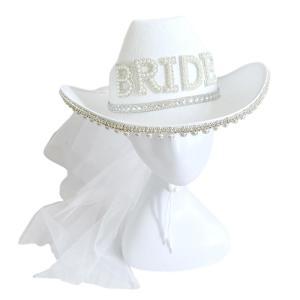 Bride Cowgirl Hat Bride Cowboy Hat With Veil Bachelorette Party Hat Bride To Be hat Bridal Party Hat Bride Cowboy Hat