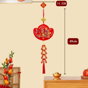 Dây Pháo Treo Tết Size Đại Chất Nhung Đỏ Liễng Pháo Nhựa Treo Trang Trí Nhà Cửa Năm Mới Họa Tiết Kim Tuyến Lấp Lánh Đón Tài Lộc