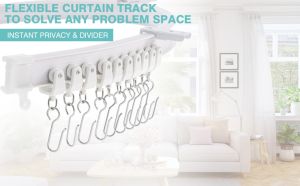 5 Meters Ceiling Curtain Track Curved Curtain Rail Flexible Curved Ceiling Track for Curtains Room Divider RV Curtain Shower Curtain Hospital Curtain Track System，5M with Clips&Hooks