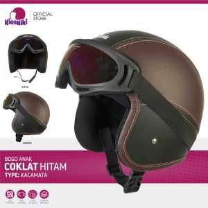 Helm Anak Bogo Retro Polos SNI 2 3 4 5 6 7 Tahun Lucu Unik Berkendara Aman Warna Coklat Hitam Kacamata