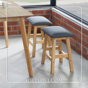 Softloft Peter Standard Stool Height 470mm 47cm Solid Rubber Wood With Cushion Dinning Chair Saddle For Bar Counter Cafe Office Living Home Furniture