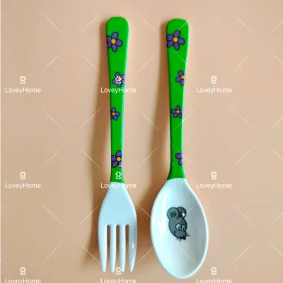 Melamine Cartoon Kids Spoon Fork Set Children Cutlery Baby Food Sudu Garfu Makan Kanak Anak Childcare Feeding Tableware