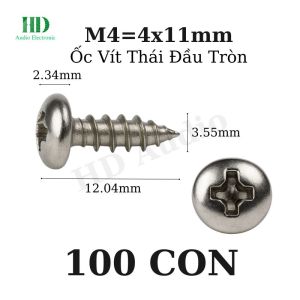 Ốc vít bắt ampli bắt còng bắt fet kích ốc ren xoắn 4mm dài 11mm TRẮNG - Ốc Thái Đầu Tròn (Túi 100 con) - LinhKien HD audio