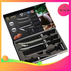 BỘ DAO NHẬT ASAKH 6 MÓN HÌNH GỢN SÓNG CAO CẤP - FULL BOX CHẤT LIỆU CHỐNG DÍNH CHỐNG GỈ- HÀNG SIÊU XỊN XÒ