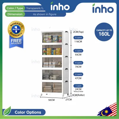 INHO L50-70cm (1-5 Layers) 2 Doors Foldable Stackable Storage Cabinet Box With Roller