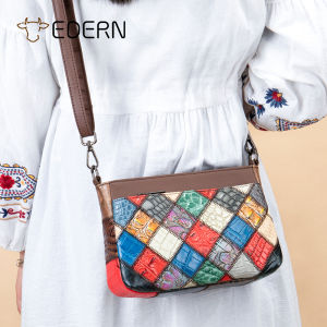 EDERN 2025 New Bohemia Genuine Leather Shoulder Bag for Women Cowhide Patchwork Crossbody Bag Fashion Sling Bag Ladies Messenger Bag