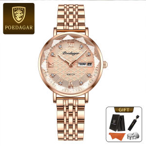 POEDAGAR Genuine Ladies Watch Stainless Steel Strap Luminous Calendar Waterproof 3011