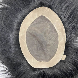 DuoDuoHair Fine Mono Base Men Toupee 100% Human Hair Hair Replacement System for Men Natural Black Straight Wig