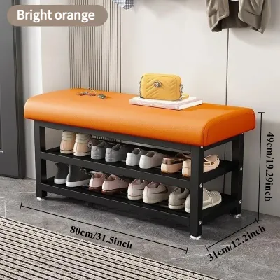 SG Stock 3 Tier Shoe Bench with Cushioned Seat | Heavy Duty Metal Frame Shoe Rack | Faux Leather Padded Entryway Storage