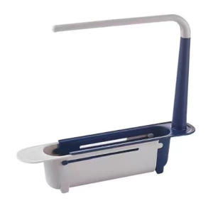 Rongs family ตะกร้าเก็บของยืดหดได้ ตะแกรงวางซิงค์ล้างจาน ที่เก็บของบริเวณอ่างล้างจาน ที่วางฟองน้ำล้างจานพร้อมราวแขวนผ้า