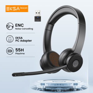 EKSA - H16 Bluetooth 5.2 Headsets PC Wireless Headphones AI ENC Mic 35H Talk Time with USB Dongle for Office/Call Center