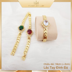Lắc Tay Nữ Titan Xinh Xắn Đính Đá Xanh Đỏ Mặt Lớn Vòng Tay Nữ Xi Mạ Vàng Cao Cấp Bền Màu (Không Bị Xỉn Đen) B50LTHOA | Berry Jewelry