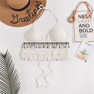 Crochet Top Swimwear Knitted Tassel Top Boho Backless Beach Wear Swimsuit Summer Outfit for Women