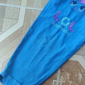 Celana kulot anak perempuan semi jeans motif karakter 6-10 tahun