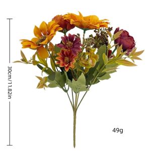 HESONG 6 Heads Artificial Sunflower Bouquet Silk Simulation Plastic Fake Flower  Vase Ready Faux Silk Flower Home Decor