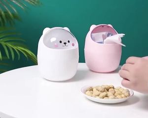 Cute Trash Can CuteDesktop Trash Can Cartoon Cat Animal Shape Countertop Trash Can Small Garbage CanTrash Bin with Swing Lid Waste Bin for Desk Car Office (Pink)