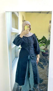 Long Outer Tunik Wanita Modis Bahan Linen Premium - Gaya Kasual Polos Elegan 