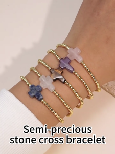 Stylish Gold Bead and Elastic Cord Bracelet with Crosses Motifs for Those Who Cherish Faith and Modern Accessories