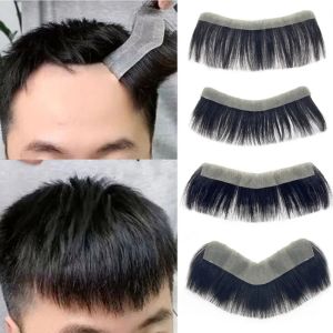 LEKGAVD 0.07mm Forehead Hairline Hairpiece Ultra Thin Skin V Style Natural Human Hair Patch Hair Accessories Invisible Black Straight Man Toupee Women/Men