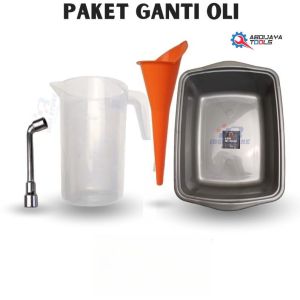 corong oli + wadah + takaran oli 1000 ml+kunci L paket ganti oli mesin komplit.