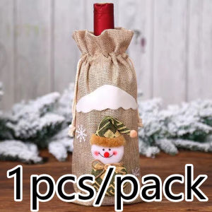 (1 cái/gói) 30cm Snowman Giáng sinh Linen Chai Bao bì Túi Lễ hội Phụ kiện trang trí Túi lưu trữ