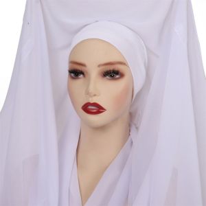 LIGHTER สีพื้น ผ้าพันคอฮิญาบชิฟฟอนทันที แม่เหล็กในตัว 2ใน1 ผ้าคลุมหัวยาวสำหรับมุสลิม นุ่มนวล ระบายอากาศได้ ผ้าพันคอผู้หญิงมุสลิม ชาวมุสลิม