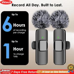 【Ready】【Vktech】2 in 1 การบันทึกเสียงแบบพกพาไมโครโฟน Type-C ชาร์จระบบไมโครโฟนการยกเลิกเสียงรบกวนสำหรับพอดคาสต์วิดีโอสัมภาษณ์