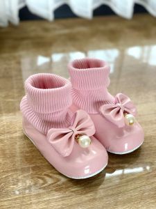 Sepatu Walker Bayi Perempuan Motif Pita & Mutiara dengan Ujung Bulat - Nyaman & Stylish