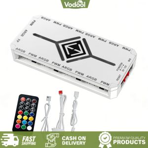 [VSC] 1 To 9 Ports 3 in 1 4 Pin PWM Magnetic Suction Hub SATA Power Supply PWM Fan Hub PWM & ARGB Hub Splitter for 5V Addressable ARGB Computer PC Case Fan