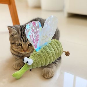 DEQIX Green Fluffy Pet Cat Toys Simulated Mosquito Soft Cat Teasing Toys Cat Accessories Bite Resistant Interactive Cat Toys Kitten Exercise