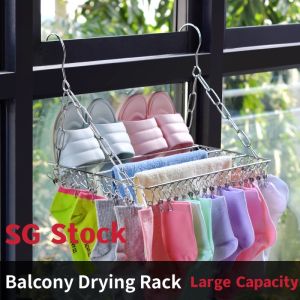Multifunctional Clothes Drying Rack Stainless Steel Laundry Garment Drying Hanger for Hanging Clothes Towels SocksShoes [SG SELLER]