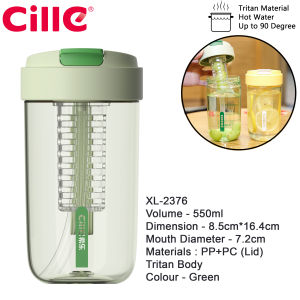 Cille 550ml Fruit Tea Handheld Leakproof Tritan BPA-Free Plastic Water Bottle Cup c/w Straw And Filter