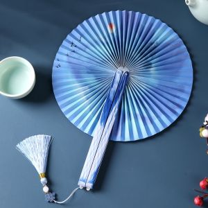 YIYU STUDIO Tay cầm bằng nhựa từ tính Quạt tay gấp tròn với Tassel Hình dạng vỏ sò Người hâm mộ khiêu vũ Cổ điển Văn hóa cổ điển sang trọng Quạt cầm tay cổ điển Trang trí nhà cửa