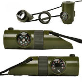 Multifunctional Whistle 7In1 Survival Bush Craft Trekking Compass Mirror Torch Magnifier Led Life-saving Whistle Led Light