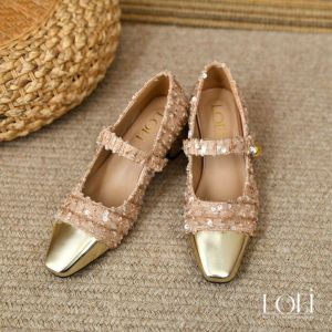 LOEI Aqila Gold Tip Heels - Sepatu Elegan Pesta dengan Aksen Gold & Payet Cantik 5 cm 5038
