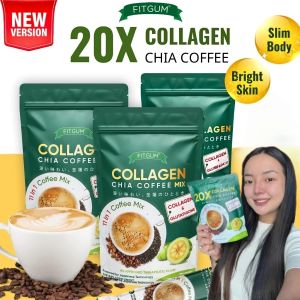 FITGUM 20X Collagen Chia Coffee 11 in 1 Coffee Mix Slim Body Weight Loss Bright Skin